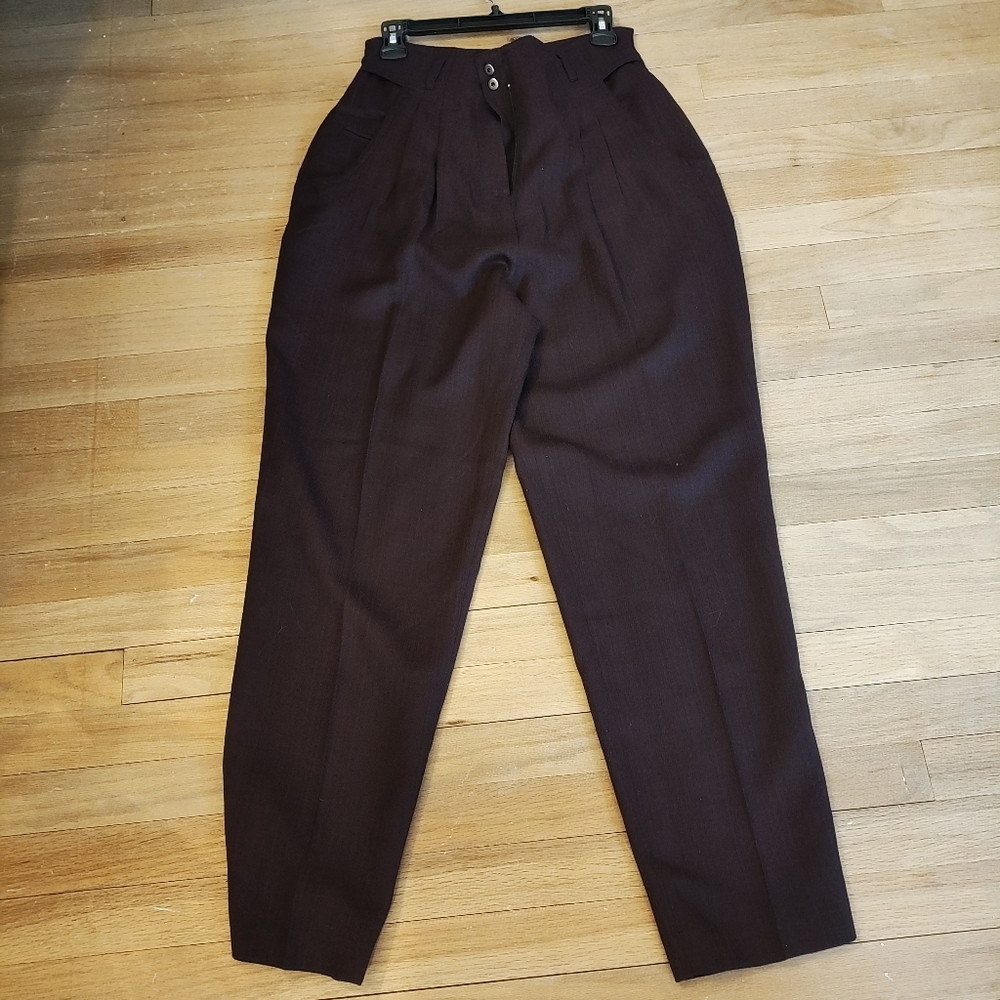 Please Thank You Women's Classic Wine Colored High Waisted Tweed Pants